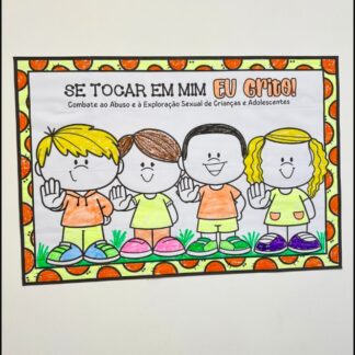 Cartaz colaborativo para colorir para trabalhar o tema “Maio Laranja”