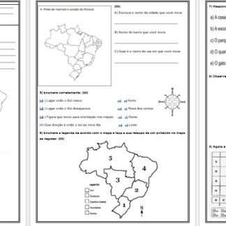 AVALIAÇÃO DE GEOGRAFIA – ESTADOS E REGIÕES BRASILEIRAS – FORMAÇÃO DA VEGETAÇÃO – PONTOS CARDEAIS – CLIMA DO PARANÁ - LOCALIZAÇÃO