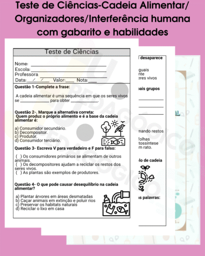 Simulado de Ciências-Cadeia alimentar-Organizadores-Interferência Humana-Desequilíbrio ambiental
