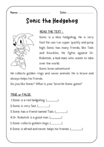 Atividade divertida de inglês sobre o personagem Sonic.