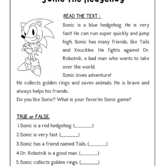 Atividade divertida de inglês sobre o personagem Sonic.
