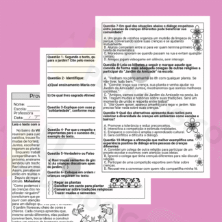 Prova de Ensino Religioso com gabarito e habilidades trabalhadas