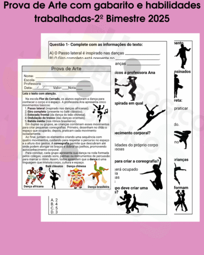 Prova de Arte com gabarito e habilidades trabalhadas-4º Ano