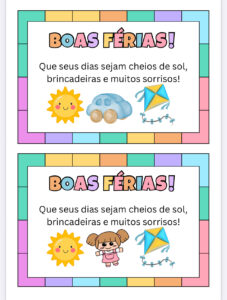 Cartãozinho Boas férias