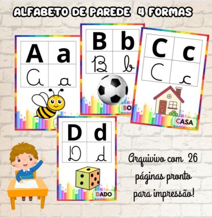*Alfabeto de parede - Letra bastão e cursiva*