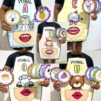 Kit 5 Aventais das Vogais – Educação Infantil