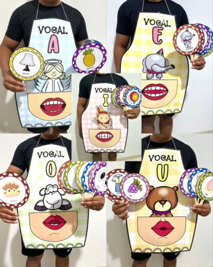 Kit 5 Aventais das Vogais – Educação Infantil