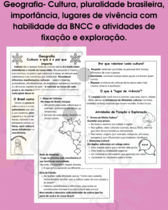 Geografia- Cultura, pluralidade brasileira, importância, lugares de vivência.