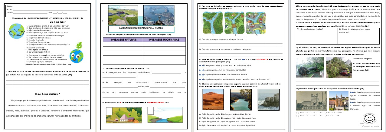 🏙️ AVALIAÇÃO DE HISTÓRIA/GEOGRAFIA – PAISAGENS E SUAS TRANSFORMAÇÕES. 🏙️