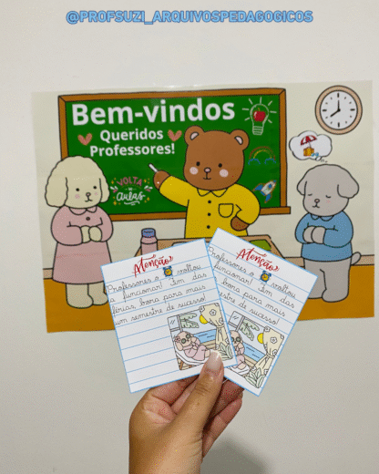 Painel Ampliado de Boas-Vindas aos Professores + Cartão Porta-Bis