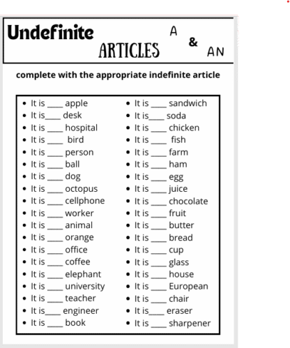 Lista de exercícios- Artigos Indefinidos - Imagem 2
