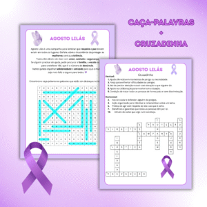 Kit Educativo Agosto Lilás – Caça-palavras + Cruzadinha