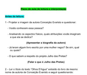 Plano de aula de leitura com intervenção (Currículo Afrocentrado)
