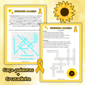 Kit Setembro Amarelo – Caça-Palavras + Cruzadinha com Gabarito