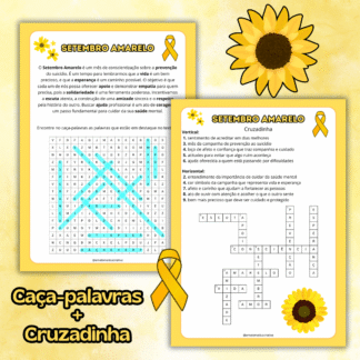 Kit Setembro Amarelo – Caça-Palavras + Cruzadinha com Gabarito