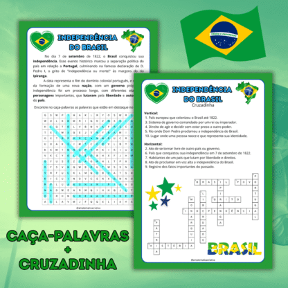 Kit Educativo Independência do Brasil – Caça-palavras + Cruzadinha