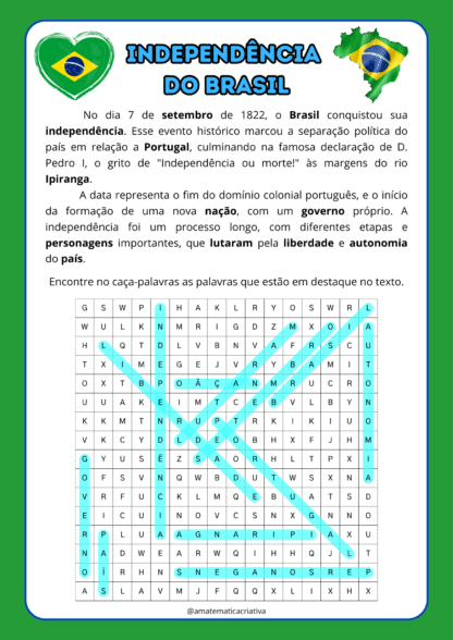 Kit Educativo Independência do Brasil – Caça-palavras + Cruzadinha - Imagem 2